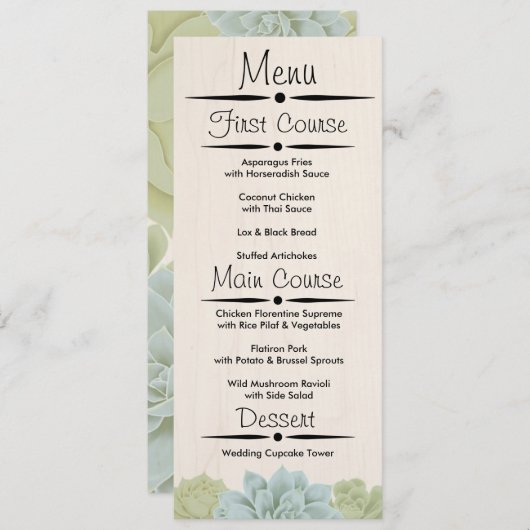 Invitation Menu de réception de mariage succulent rustique (Devant / Derrière)