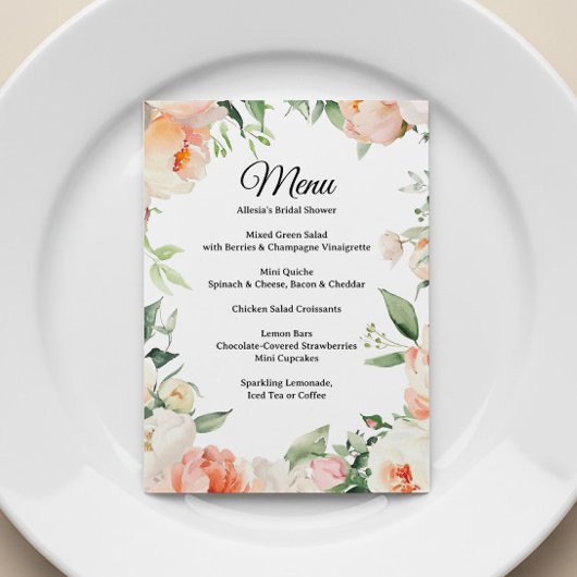Invitation Menu de salle à manger de mariage floral imprimabl