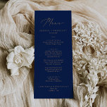 Invitation Menu Delicate Gold and Navy imprimé ou imprimable<br><div class="desc">Cette délicate carte de menu en or et en marine imprimée ou imprimable est parfaite pour un mariage moderne. Le design minimaliste romantique présente une belle et élégante typographie de champagne jaune doré sur un arrière - plan bleu marine au look épuré et simple. Ce menu peut être utilisé pour...</div>