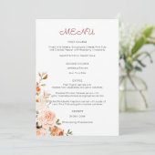 Invitation Menu d'entrée floral rose et pêche (Debout devant)