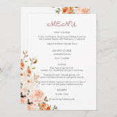 Invitation Menu d'entrée floral rose et pêche (Devant / Derrière)
