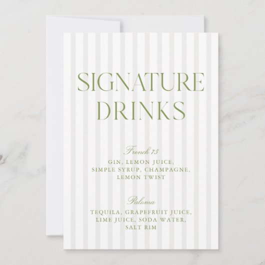 Invitation Menu des boissons Sage Green & Beige Signature (Devant)