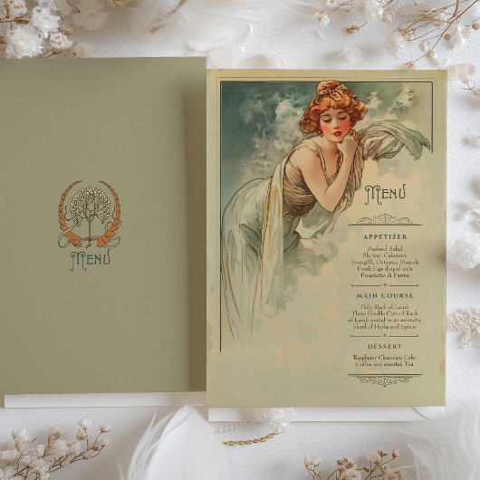 Invitation Menu Dîner Art Nouveau Mariage