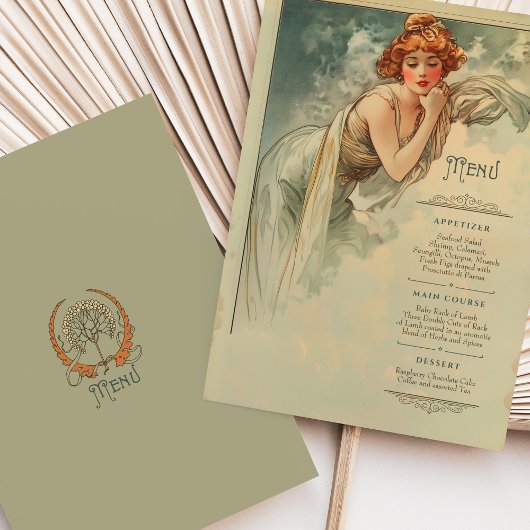 Invitation Menu Dîner Art Nouveau Mariage