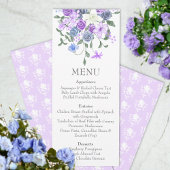 Invitation Menu Dîner Bouquet Rose bleu clair violet
