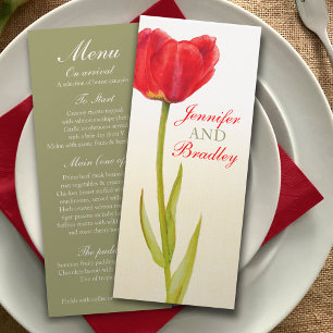 Invitation Menu dîner d'accueil de mariage de tulipe rouge