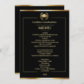 Invitation Menu Dîner d'études noir et or (Devant / Derrière)