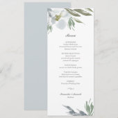 Invitation Menu Dîner Floral Bleu Dusty (Devant / Derrière)