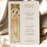 Invitation Menu Dîner Mariage Art Nouveau par Mucha<br><div class="desc">Ajoutez une touche d'élégance et de sophistication à votre réception de mariage avec ce menu Mariage Art Nouveau. L'aquarelle présente l'un des Muses de Mucha tenant un verre de champagne, créant un sentiment de luxe et de fête. Le style Art Nouveau se caractérise par ses lignes fluides et ses motifs...</div>