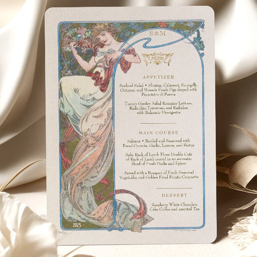Invitation Menu Dîner Mariage Art Nouveau par Mucha