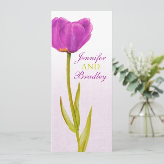 Invitation Menu dîner réception mariage tulipe violet (Debout devant)