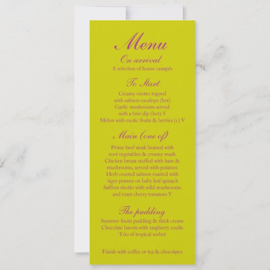 Invitation Menu dîner réception mariage tulipe violet (Dos)