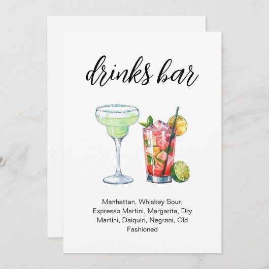 Invitation Menu Drinks Aquarela, Signature drinks (Devant / Derrière)