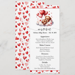 Invitation Menu du Baby shower de l'ours Valentine