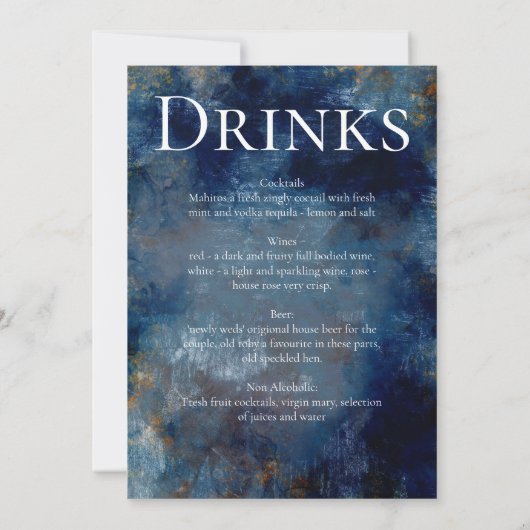 Invitation Menu du bouquet de feuillages peints en bleu (Dos)