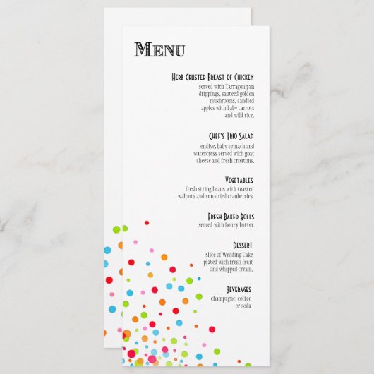 Invitation Menu du dîner de célébration avec confettis (Devant / Derrière)