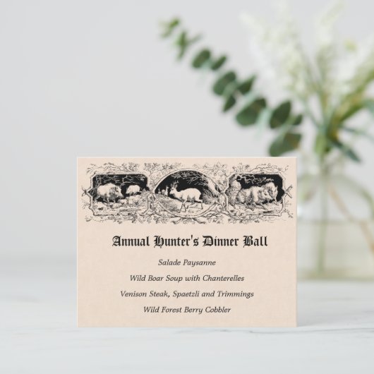 Invitation Menu du dîner de jeu de balle de chasseur à l'anci (Debout devant)
