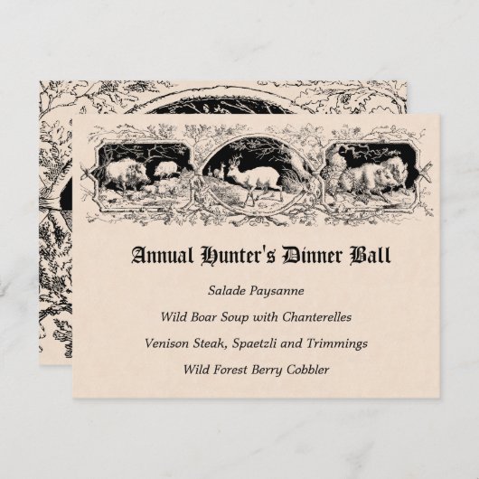 Invitation Menu du dîner de jeu de balle de chasseur à l'anci (Devant / Derrière)