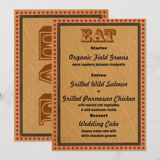 Invitation Menu du dîner de réception de style occidental (Devant / Derrière)