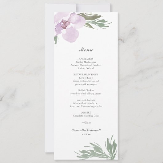 Invitation Menu Du Dîner Floral Rose Pastel (Devant)