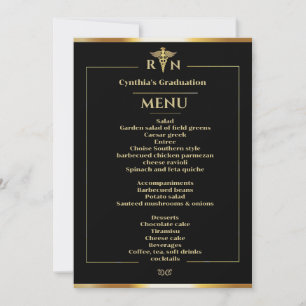 Invitation Menu du dîner Médicale Black & Gold
