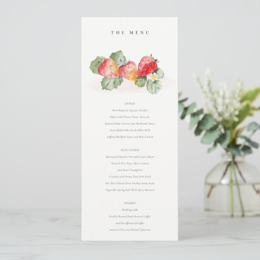 Invitation Menu du Mariage de feuillage de fraise rouge migno (Debout devant)
