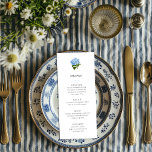 Invitation Menu du millénaire Blue Hydrangea<br><div class="desc">Facile à customiser texte élégant liste les options de menu de votre événement dans le nouveau style traditionnel grand millénaire et dispose d'une palette de couleurs propres de blanc et bleu avec beaucoup d'espace blanc de composition et une illustration antique d'une fleur d'hydrangée bleue classique.</div>