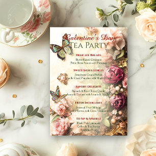 Invitation Menu du thé de Galentine du jardin papillon Rococo