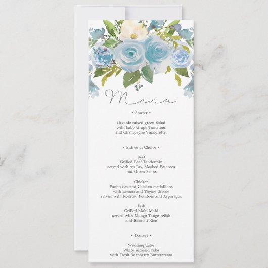 Invitation Menu Dusty Blue Floral Mariage ou Menu Douche (Devant)