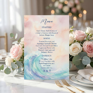 Invitation Menu élégant à l'aquarelle pastel | Douce rose pou