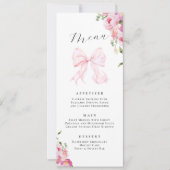 Invitation Menu Élégant Fleurs Rose Ruban (Devant)
