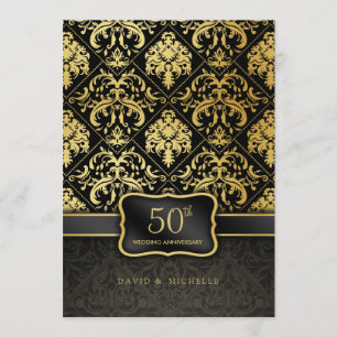 Invitation Menu élégant noir et or pour les 50 ans de mariage