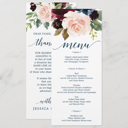 Invitation Menu et Merci de Mariage de la marine de Bourgogne (Devant / Derrière)