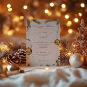 Invitation Menu Festif Gold & White Christmas Diner