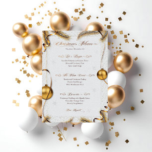 Invitation Menu Festif Gold & White Christmas Diner