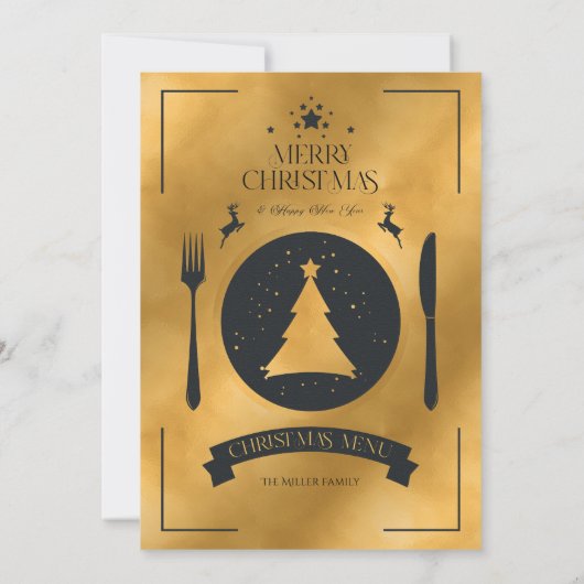 Invitation Menu Festif Noir & Or Noël (Dos)