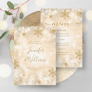 Invitation Menu Festive Sparkle Gold Winter Wedding