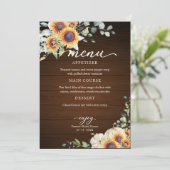 Invitation Menu Fête des mariées automne des tournesols verte (Debout devant)