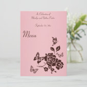 Invitation Menu Fleurs roses et brunes et papillons rougissan (Debout devant)