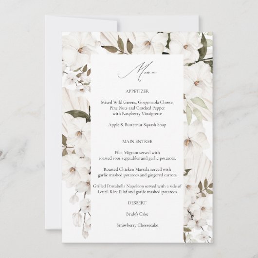 Invitation Menu Floral Boho Blanc 2 (Devant)