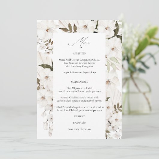 Invitation Menu Floral Boho Blanc 2 (Debout devant)