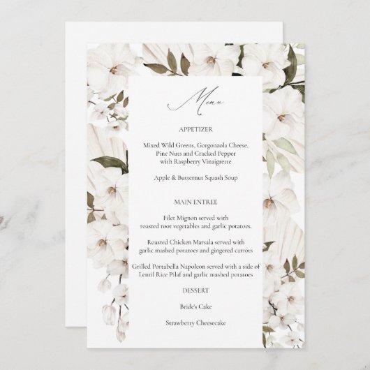 Invitation Menu Floral Boho Blanc 2 (Devant / Derrière)
