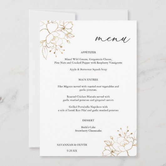 Invitation Menu Floral Gold Linal (Devant)