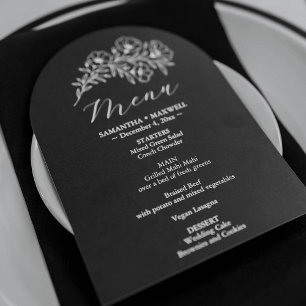 Invitation Menu Floral noir et blanc Mariage