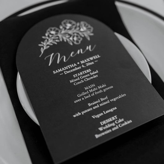 Invitation Menu Floral noir et blanc Mariage