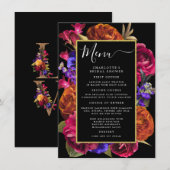 Invitation Menu Floral Orange Rouge Bourgogne (Devant / Derrière)