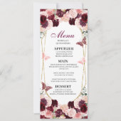 Invitation Menu Floral Quinceanera rose Bourgogne (Devant)