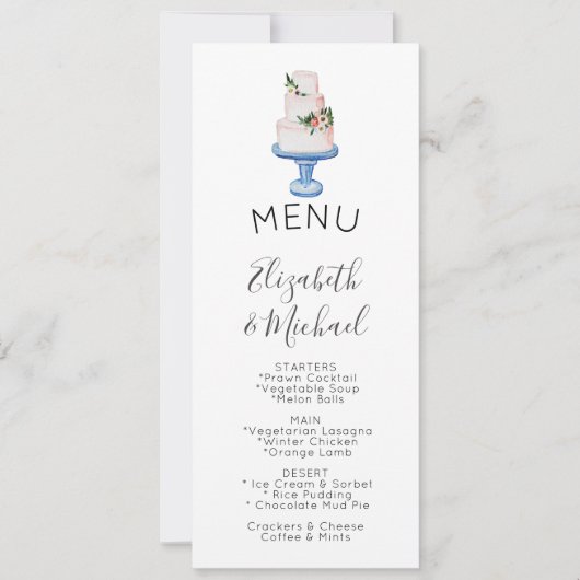 Invitation MENU Gâteau Mariage illustré double face (Devant)