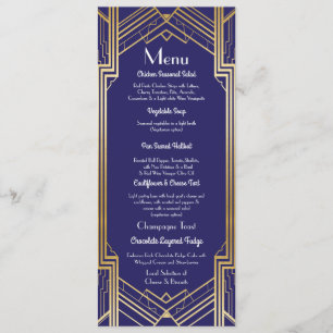 Invitation Menu Gatsby Mariage Réception Navy 1920 Art Déco