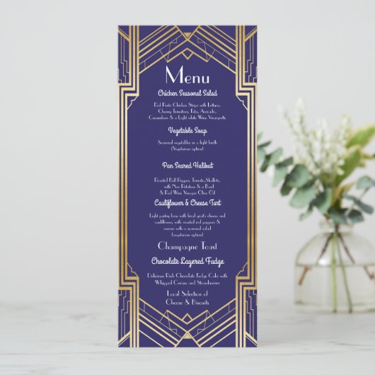 Invitation Menu Gatsby Nuit de noces Réception de mariage Art (Debout devant)